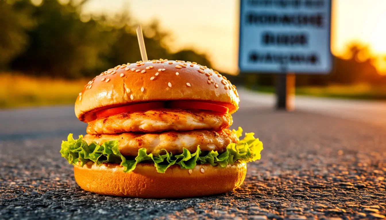 Hamburguesa y señal de carretera